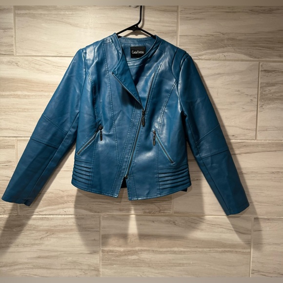 Chouyatou Women Casual Collarless
Cropped Pu Leather Biker Jacket Size Medium - Picture 5 of 13